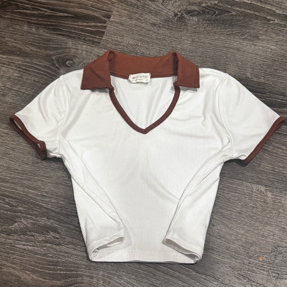 Love Wins White and Brown Collared Croptop